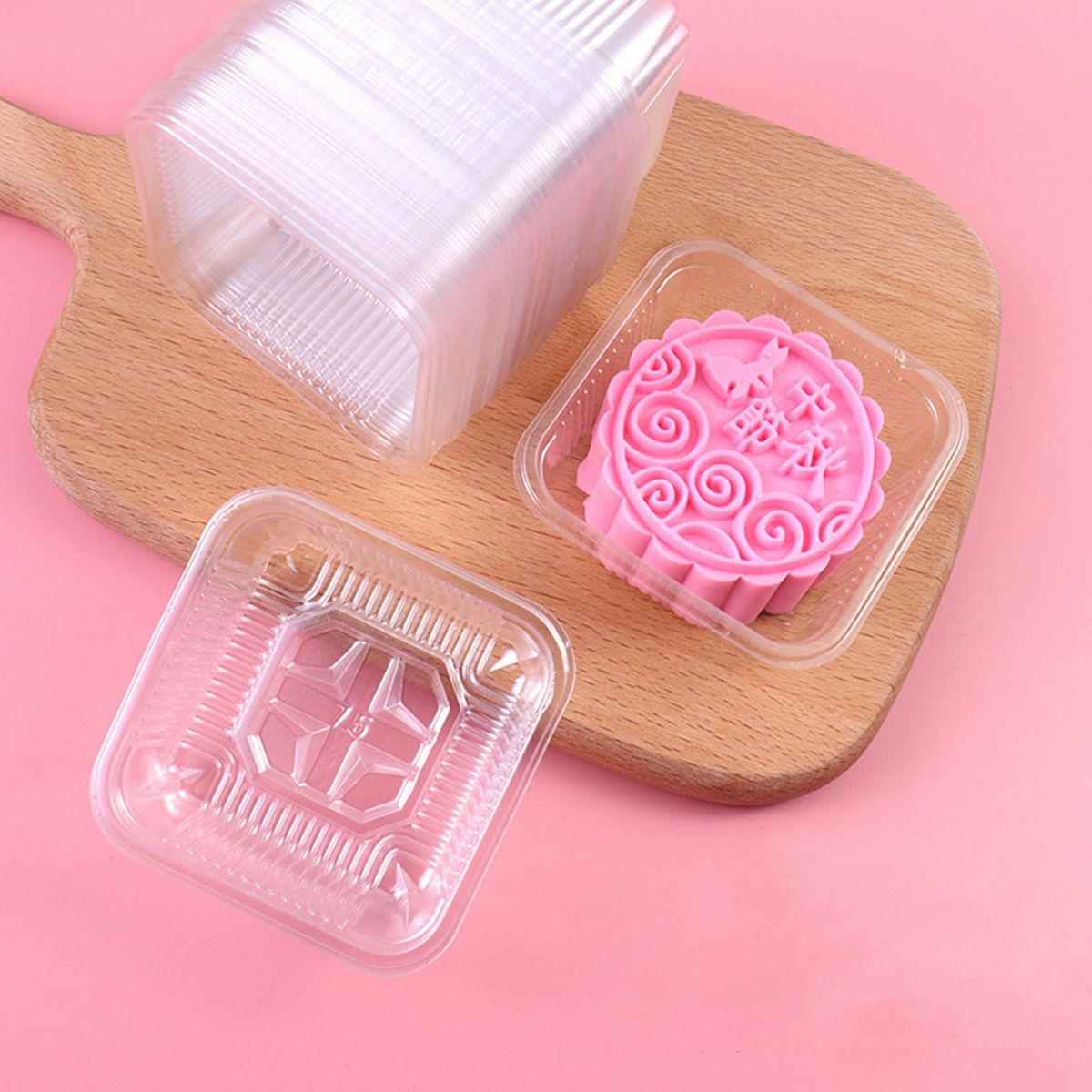 100Pcs Vierkante Maan Cake Trays Mooncake Verpakking Gebak Decoratieve Accessoires Gouden Plastic Taart Doos Voor Ei-Yolk bladerdeeg Dozen: transparent M