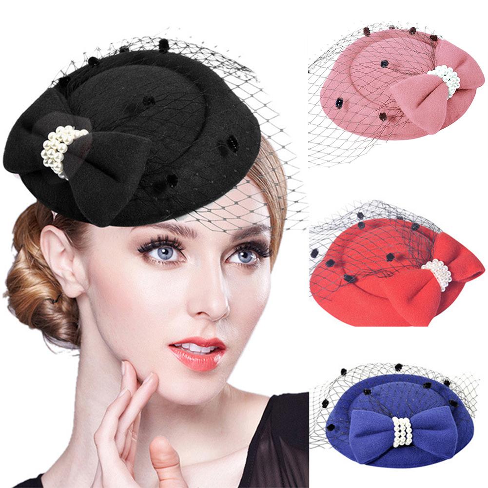 Women Pillbox Hat Trendy Bow Fascinator Hat Headwear With Veils For Wedding Party Church Cocktail Party Hat Hair Accessory
