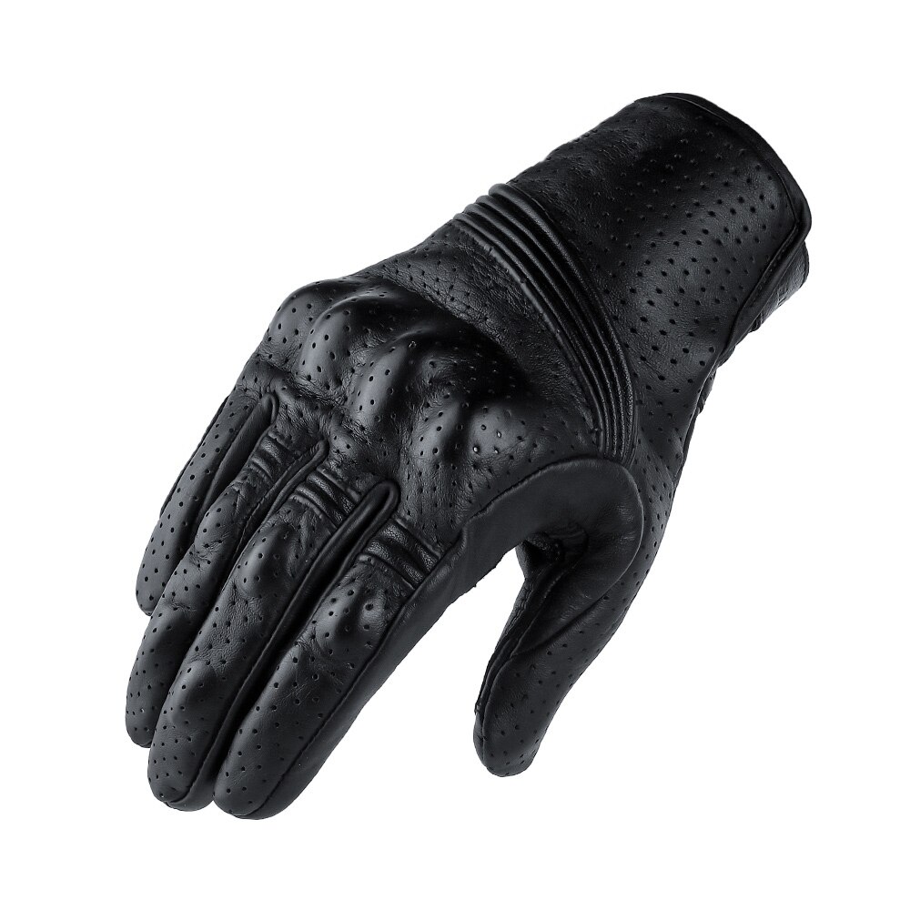 Motorcycle Protective Gears Motocross Gloves Retro Winter Warm Perforated Real Leather Motorcycle Gloves Moto Windproof Gloves: Long Perforated / S