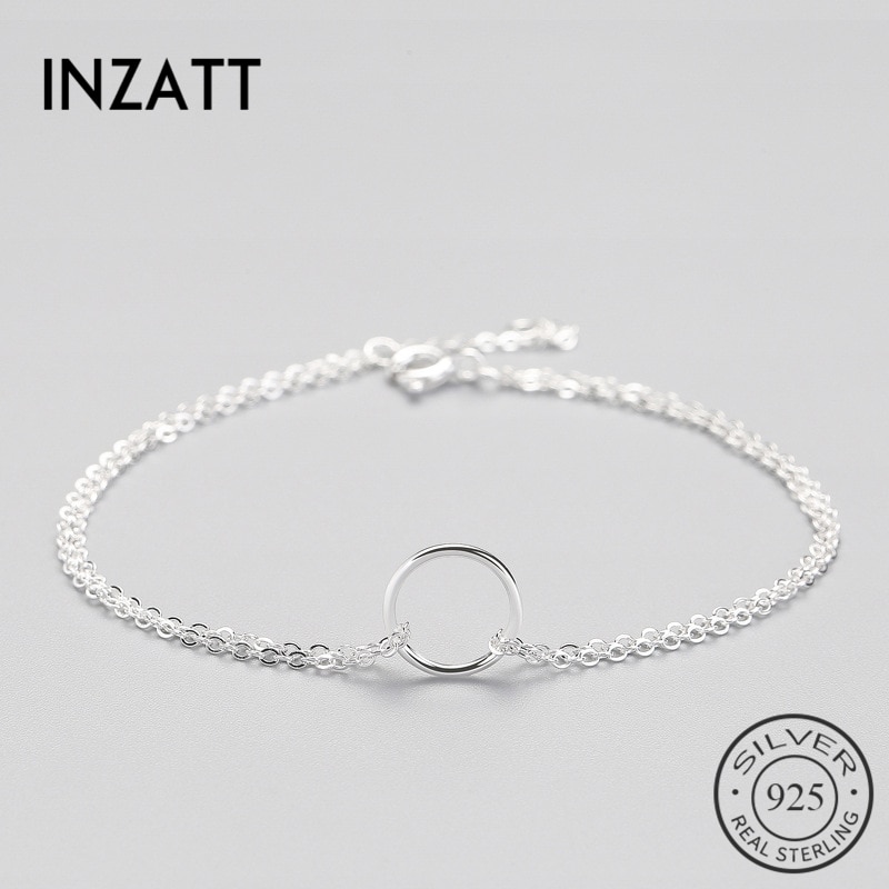 INZATT Trendy 925 Sterling Silver Circle Bracelet For Women Round Geometric Metal Chain OL Fine Jewelry Party Birthday