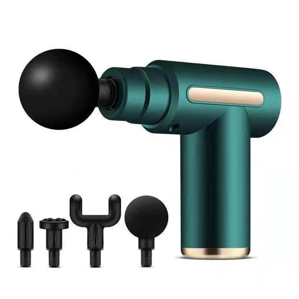 Mini Massage Gun Muscle Relaxation Pain Relief 4 Heads USB Rechargeable Back Massager Guns Fitness Vibrating Fascia Health Care: Green
