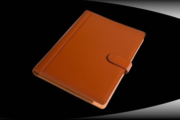 Job executive woman man PU leather folder zipper business organizer documents holder ring binder black/red