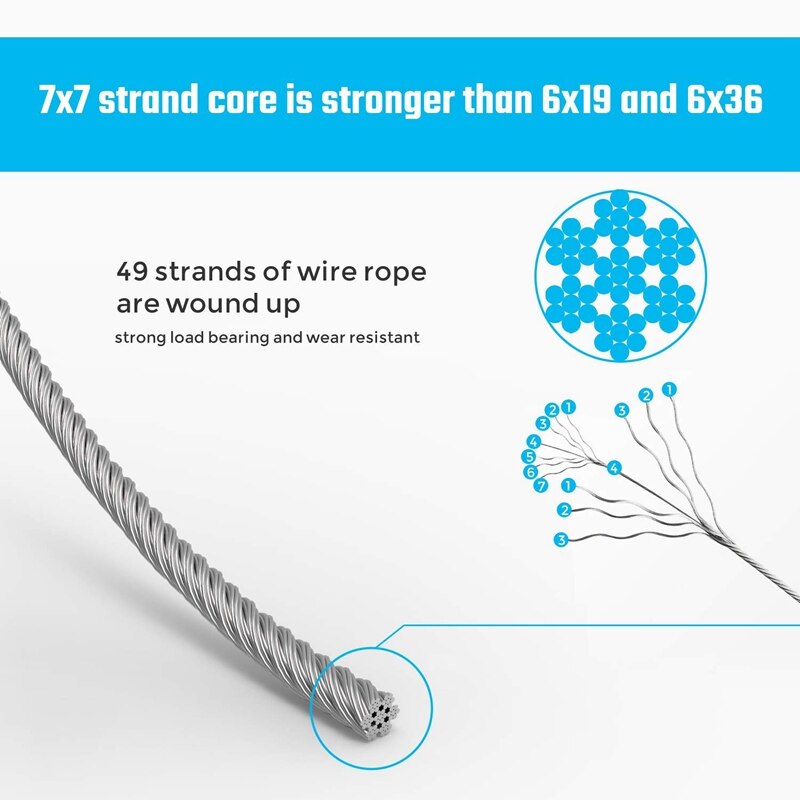 SV-100M Lengte 1/16 Draad Kabel, 7X7 Strand Core, 368lbs/167Kg Breeksterkte Met 100 Pcs Krimpen Klemmen Loop Mouw