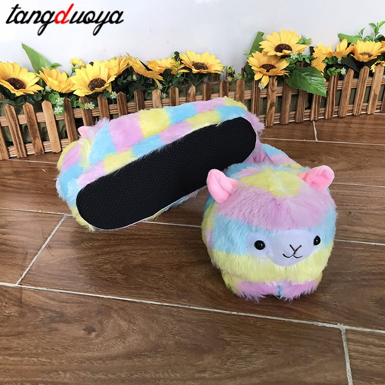 Schattige cartoon alpaca's dames winter huis pantoffels warme pluche binnenschoenen antislip flats huis vloer schoenen voor dames