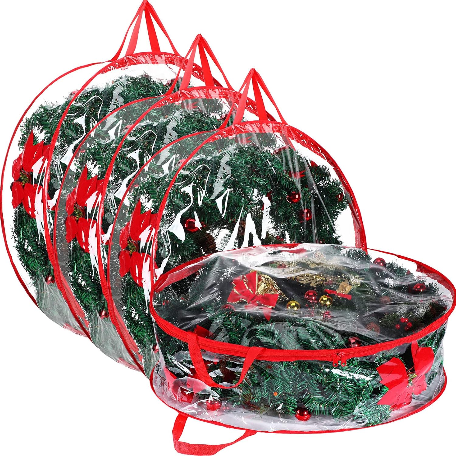 PVC Kerstkrans Opbergtas Waterdichte Garland Pakket Container Handtas Dubbele Rits Decoratieve Garland Protector Bags: S / Rood