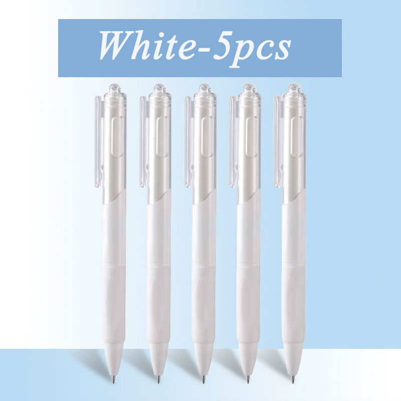 5 pcs gel pen ins smooth press quick-drying 0.5mm black pen ballpoint pens school supplies stationery: WHITE
