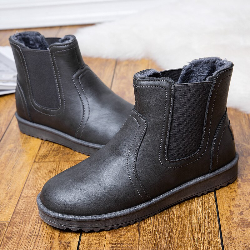 Classic Brand Men Sheepskin Leather Snow Boots Shearling Wool Fur Lined Winter Boots Keep Warm Shoes Waterproof Brown: gray / 44