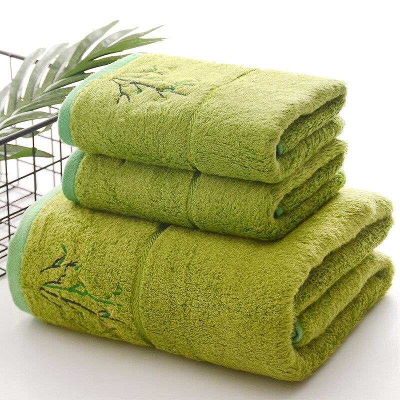 Juego de toalla de baño de fibra de bambú para hombre y mujer, toalla de playa universal bordada, suave, cómoda y gruesa, Original: Verde / 35x75cm  2pcs