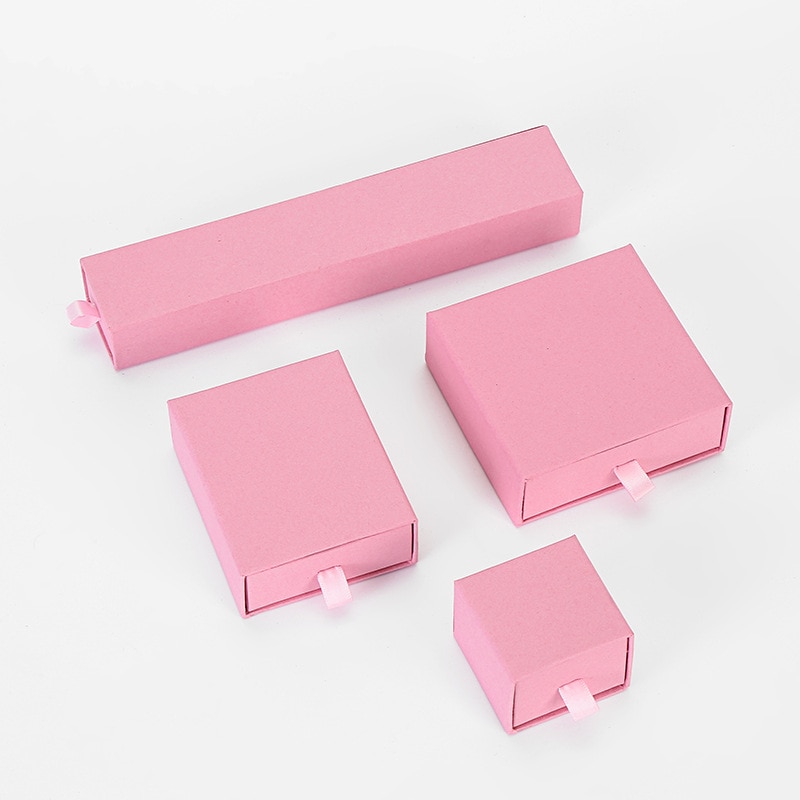 12 Stuks/partij Roze Sieraden Doos Kraftpapier Gunst Bulk Display Dozen Tas Ketting Armband Box