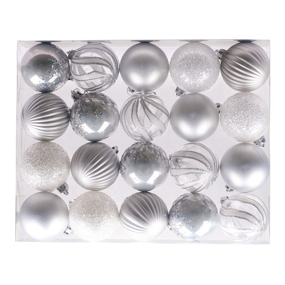 20pcs/set of 6cm golden red blue christmas ball decoration bright ball matt christmas tree hollow ball home decoration: Silver