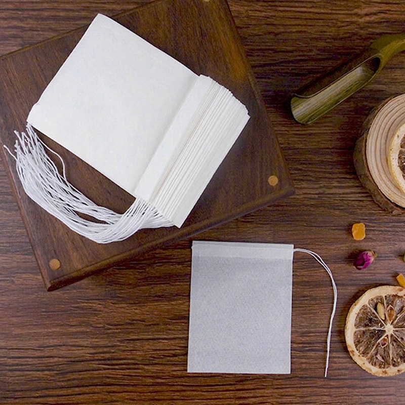 100pcs Tea Bag Filter Paper Bags Heat Seal Teabags Tea Strainer Infuser Wood Drawstring Tea Bag for Herb Loose Tea
