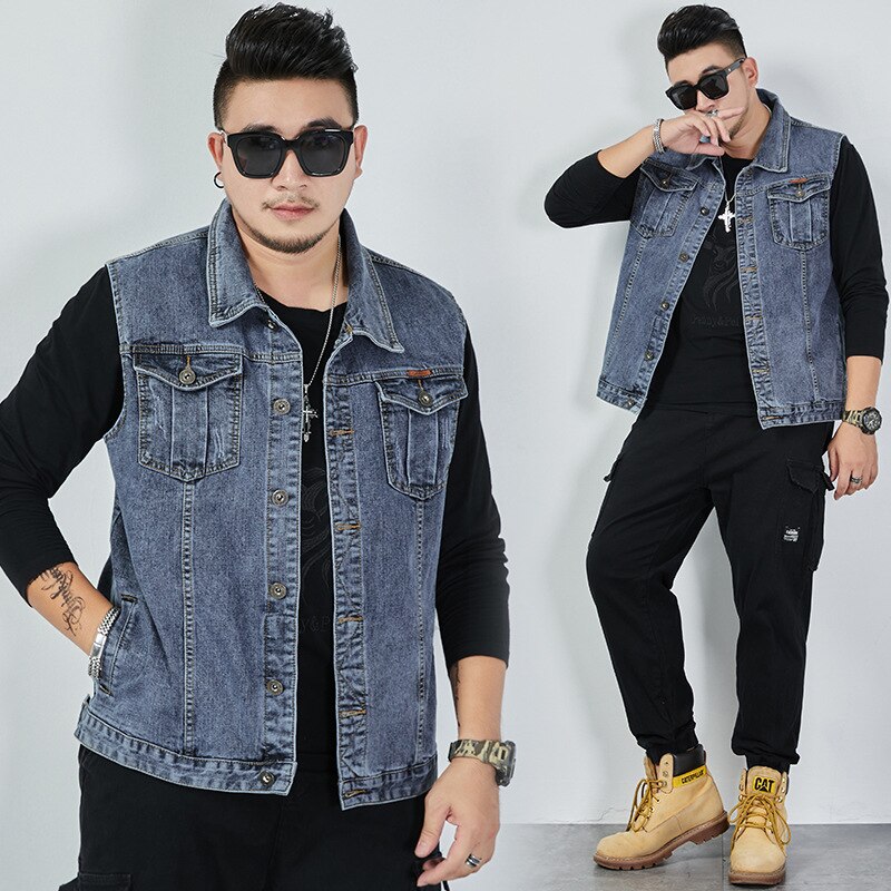 Men Denim Shirt Vest Four Season Summer Oversize Large M-8XL Fat Big Jacket Male Clothes