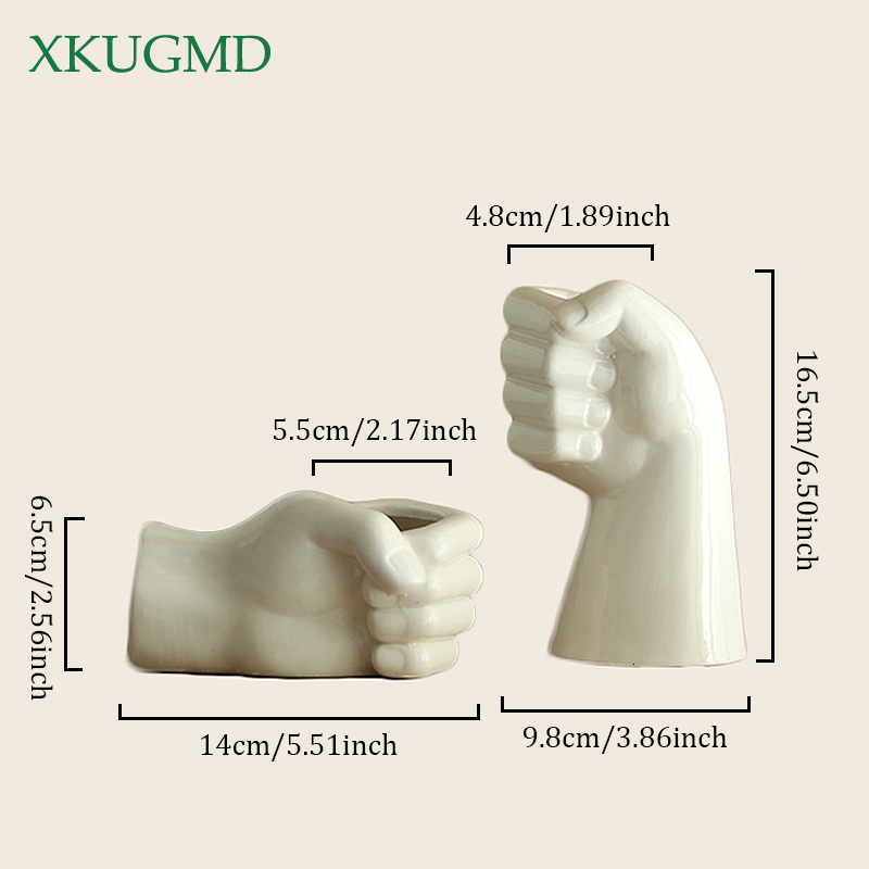 Hands-shaped Ceramic Vase White Fist Flower Arrangement Container Desktop Potted Decoration Home Decoration Accessories