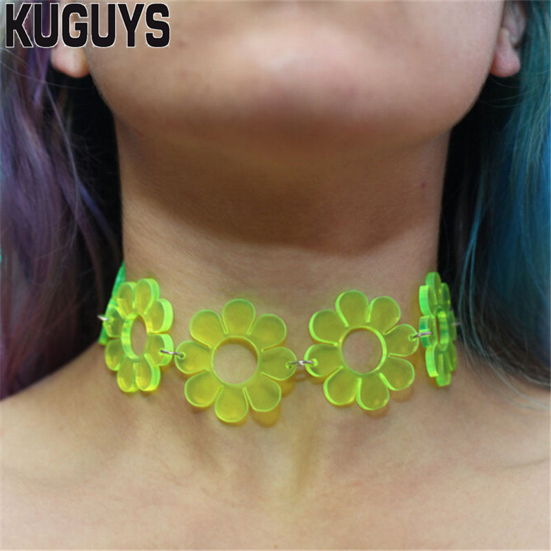 Kuguys Rock Hiphop Ketting Voor Vrouwen Mode Dames Bloem 3 Kleuren Chokers Kettingen Link Chain Dj Ds Accessoires