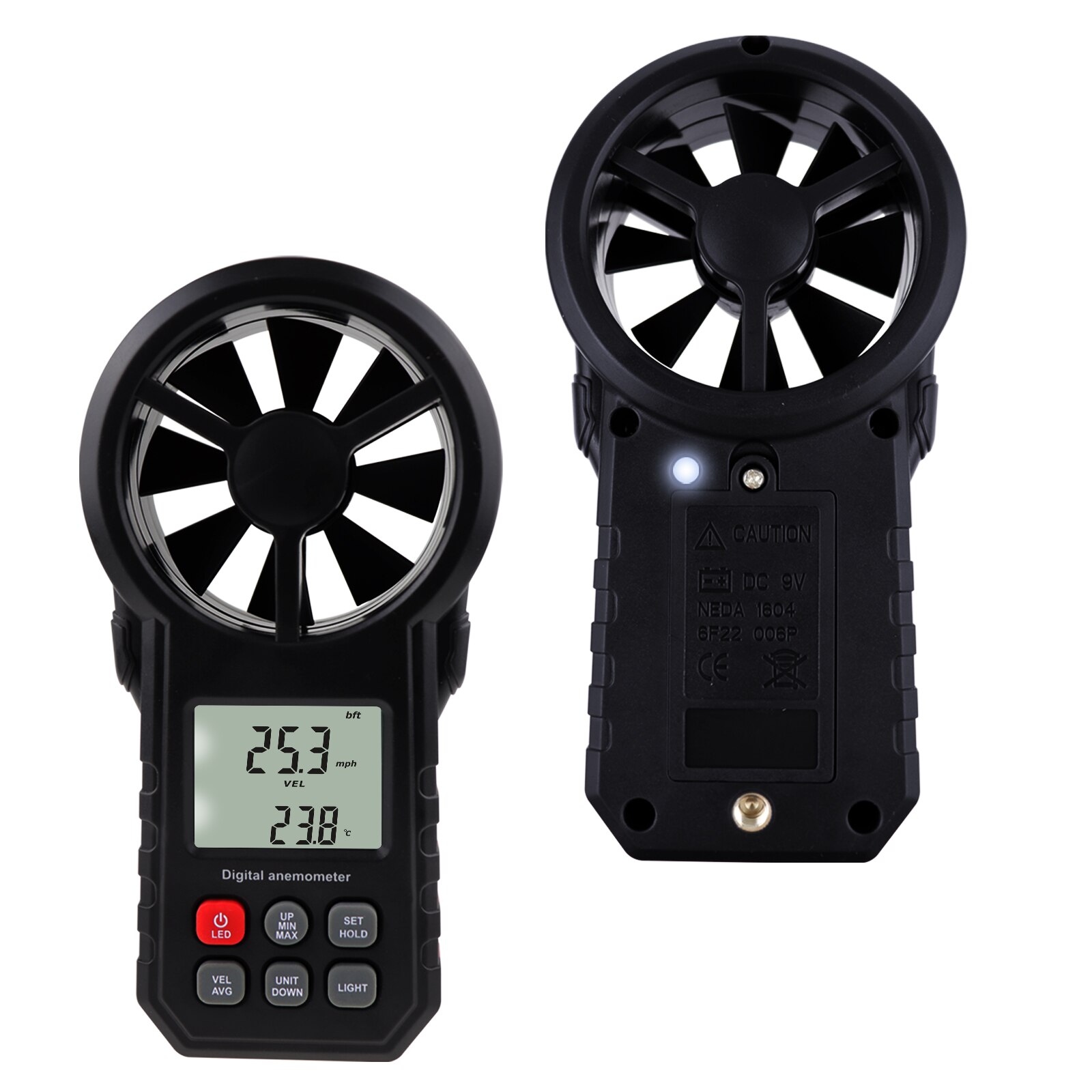 Digital Wind Speed / Air Velocity / Temperature Anemometer Thermometer Barometer Backlight Humidity Meter w/ Tripod Mount Hole