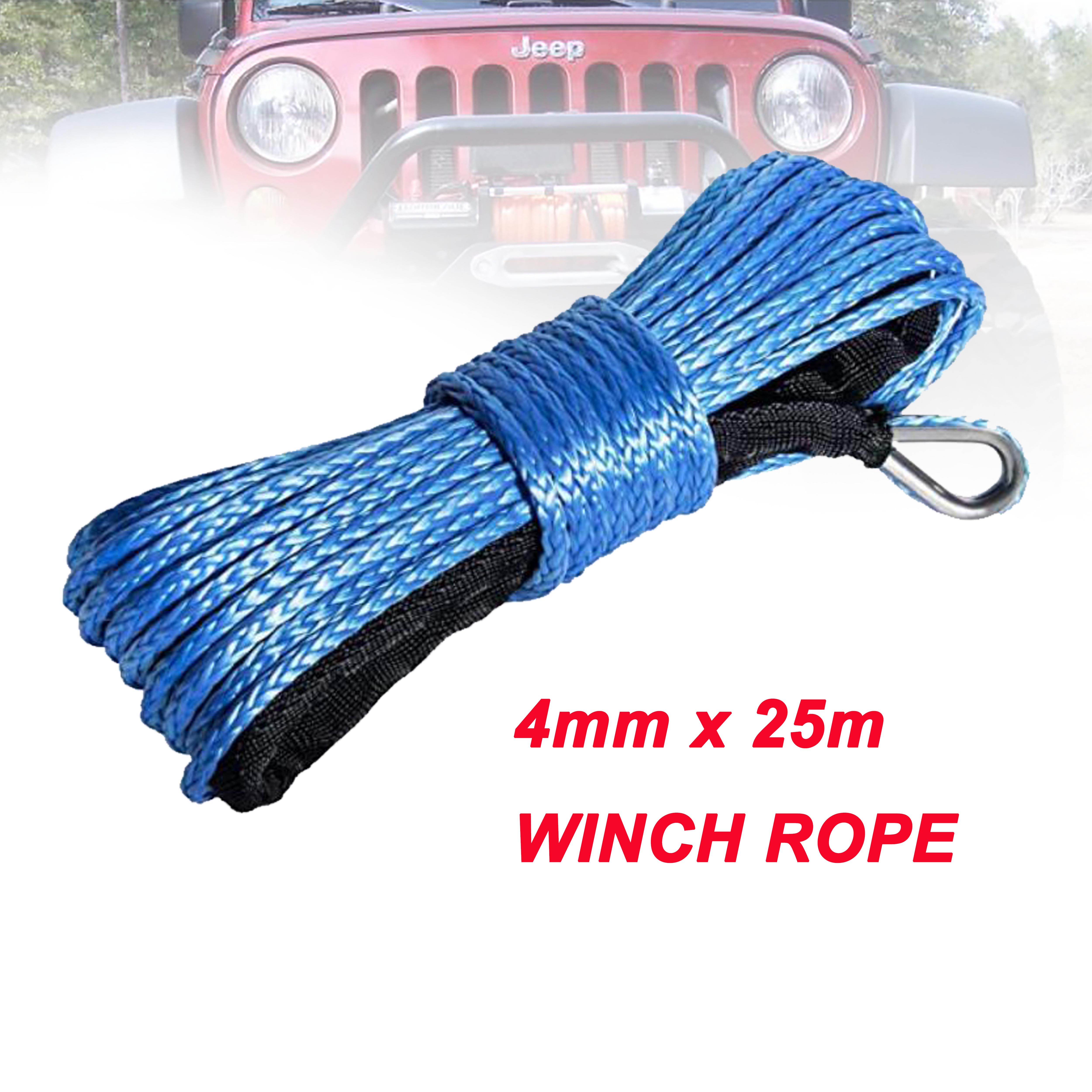 Frete Grátis 4mm x 25m Linha De Fibras De UHMWPE Guincho Sintético Corda Cabo de Reboque Acessórios Do Carro Para 4X 4/ATV/UTV/4WD/OFF-ROAD
