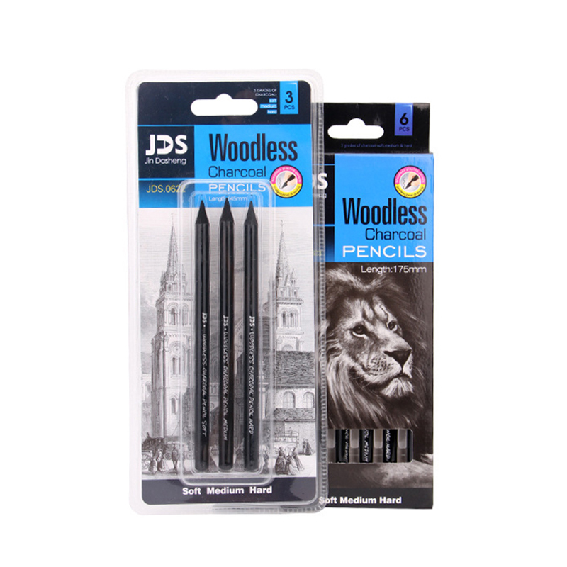 Juego de plumas para dibujo, lápiz de carbón de carbono puro, duro/medio/suave, sin madera, suministros de pintura, 3/6 Uds.