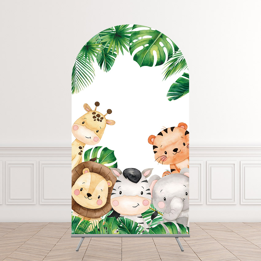 Mehofond personalizado 2 lados safari selva selvagem um animal menino festa de aniversário capa de chá de bebê chiara arco fundo decoração pano de fundo