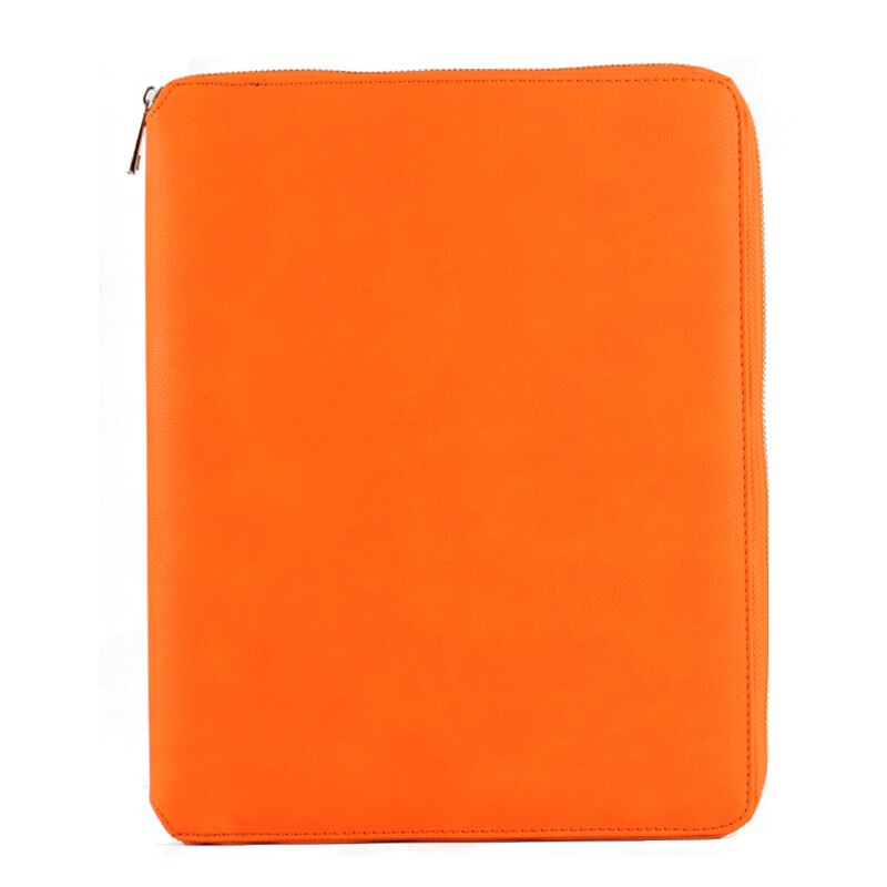 high-level business office leather A4 document zipper bag zipped folder briefcase for documents padfolio with ring binder 1217A: orange