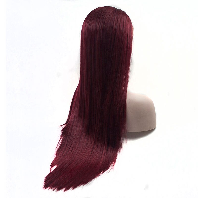 Peluca de encaje frontal de 13*3 DE Bombshell sintético liso, vino oscuro, Burdeos, pelo de fibra resistente al calor, cabello Natural para mujer