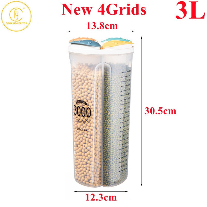 1.5/2/2.5/3L Plastic Food Storage Container with Lid Kitchen Storage Box Refrigerator Noodle Multigrain Jars Home Food Container