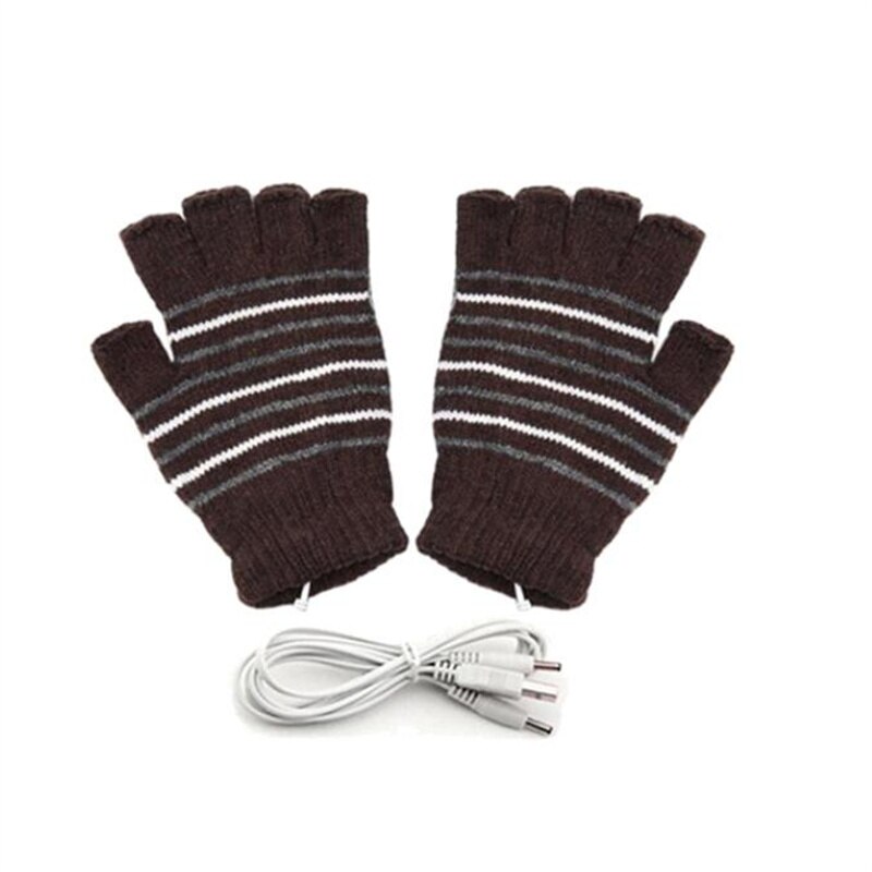 Usb Verwarmde Handschoenen Winter Thermische Handwarmer Elektrische Verwarming Handschoen Huishoudelijke Levert Indoor Kantoor Bike Fietsen Handschoen 5V: Stripe Brown