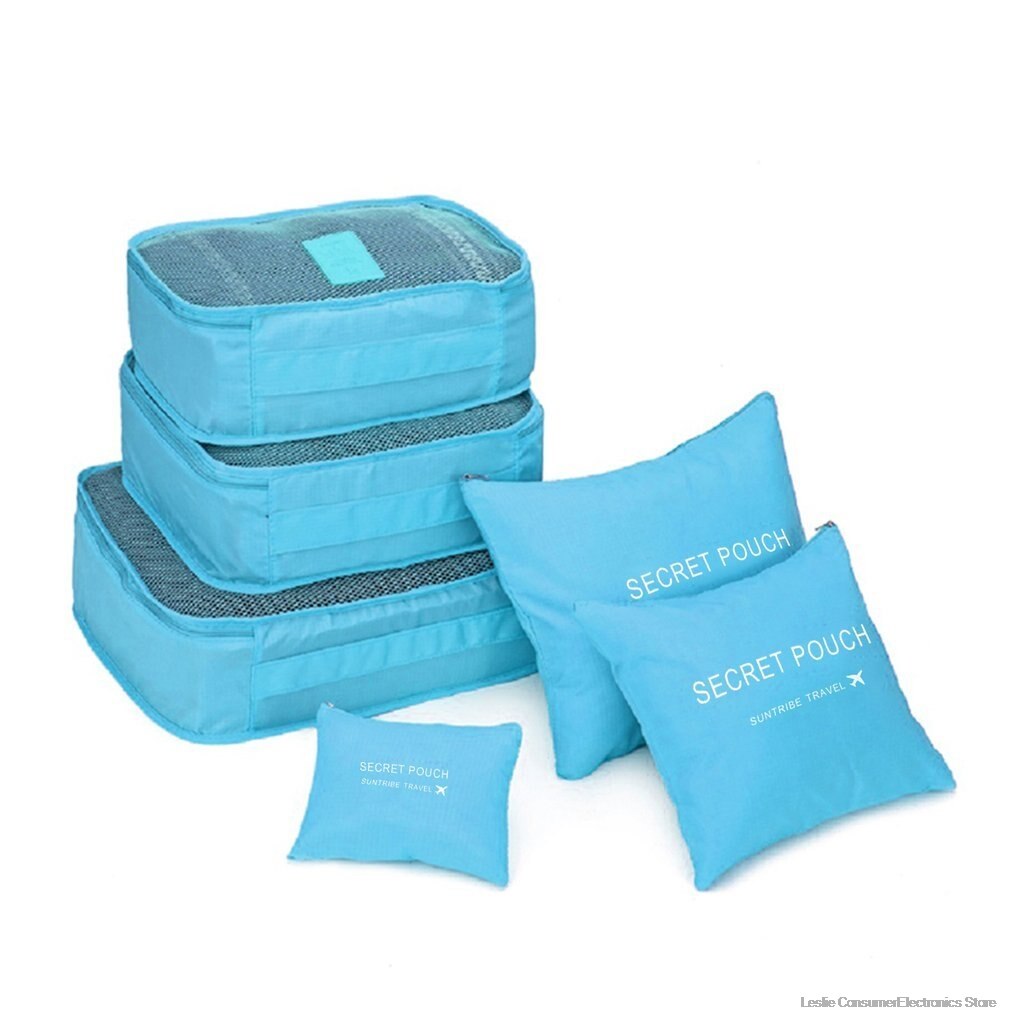 6 Pcs/set Nylon Packing Cubes Set Travel Bag Organizer Large Capacity Travel Bags Hand Luggage Clothing Sorting First Aid kits: MULTI
