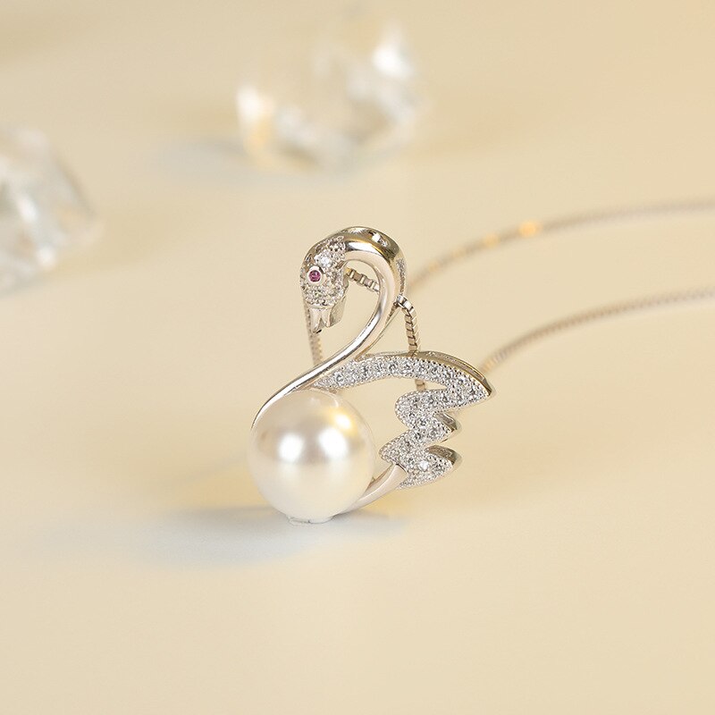 Schwanenperlen-aaa-zirkon-diamanten-edelstein-anhänger-halsketten für damen, weißgold-silber-farbe, choker-schmuck, bijoux
