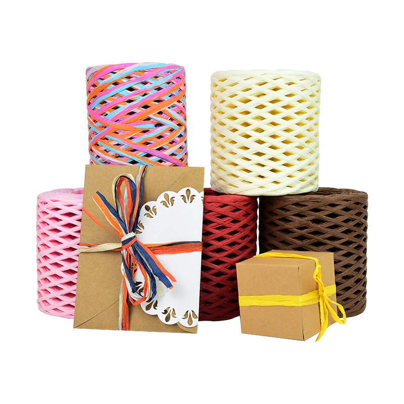 200m/Roll Hand-knitted Lafite Raffia Straw Paper Cord Ribbon For Wedding Birthday Party Packaging Box Craft Twine Belt Rope