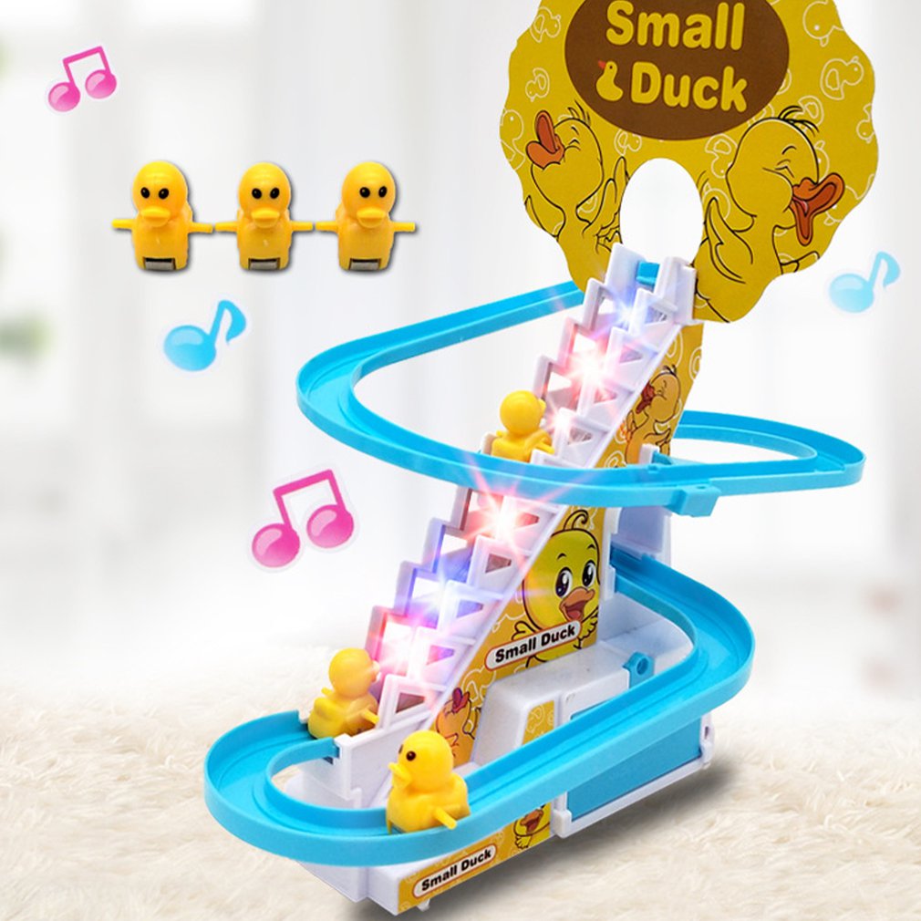 Children's toy diy rail track push toy little duck climbing stairs toy electric stairs music educational toy for children