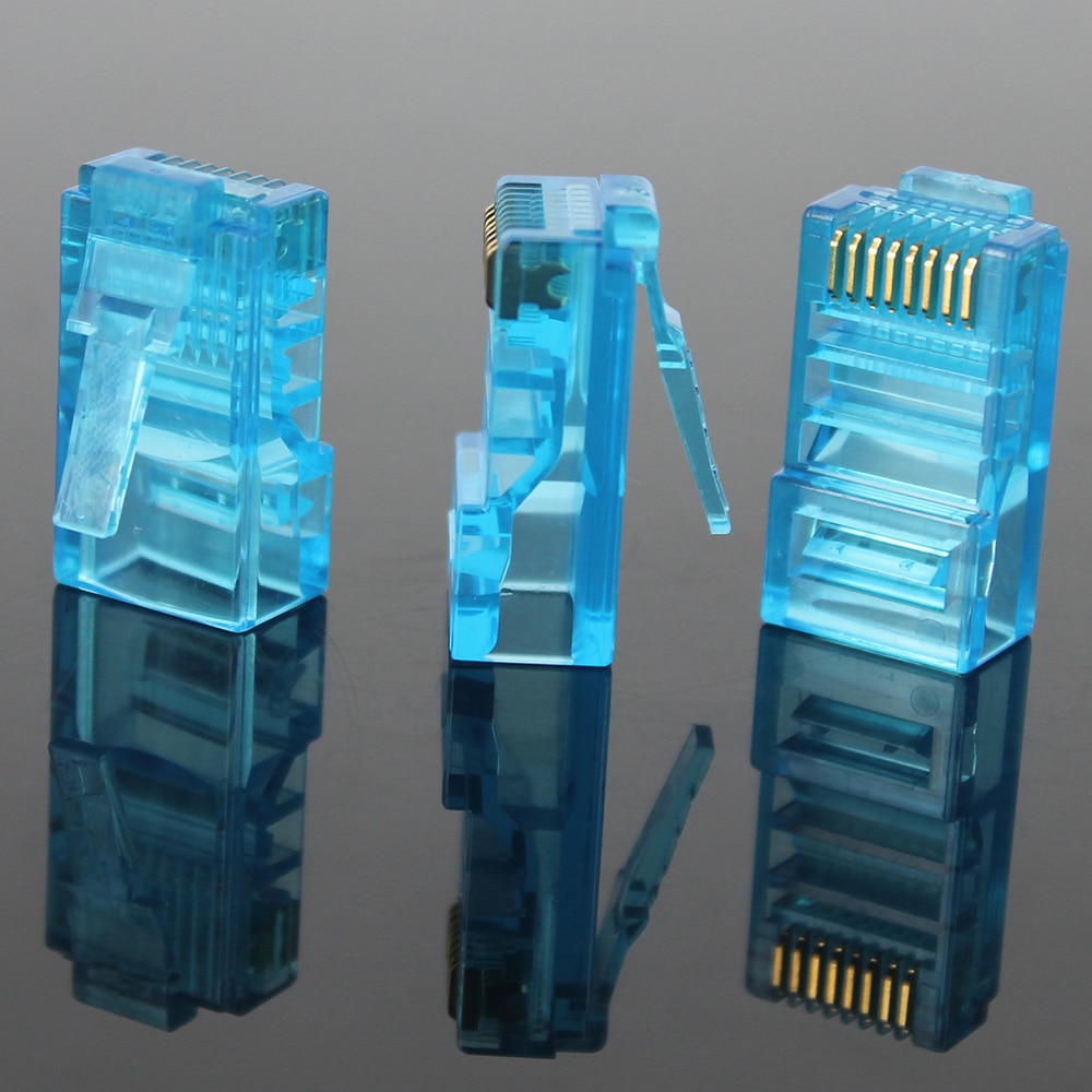 Módulo de Cables Ethernet RJ45, conector de red, RJ-45, cabezales de cristal, Cat5, Color, chapado en oro, 50 unids/lote