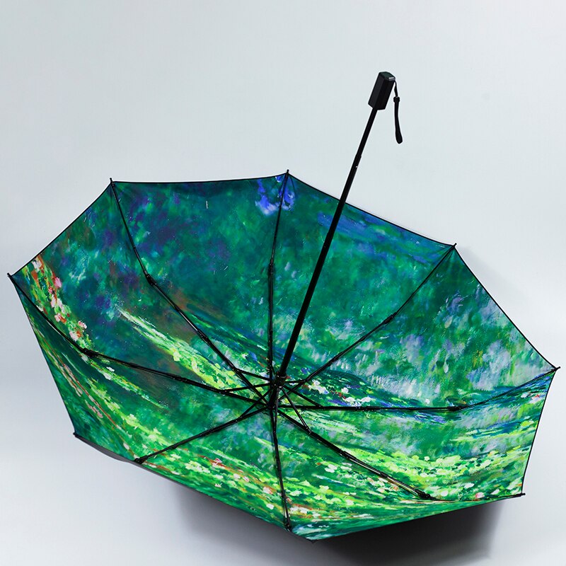 Claude Monet Oil Painting Umbrella Portable Manual 3-fold Rain Sun Umbrella For Women Parasol: manual umbrella-2