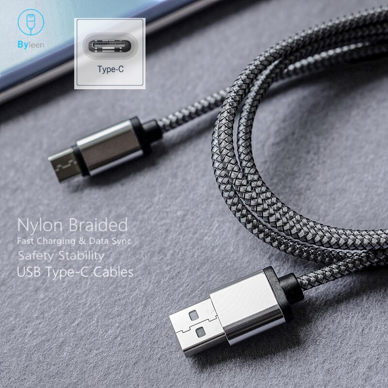 Byleen Nylon USB Type C Line Fast charger 0.25m/1m/2m short cables for Xiaomi mi8 se/mi 6x 5 Elephone U Pro Z1 BQ Aquaris X Pro