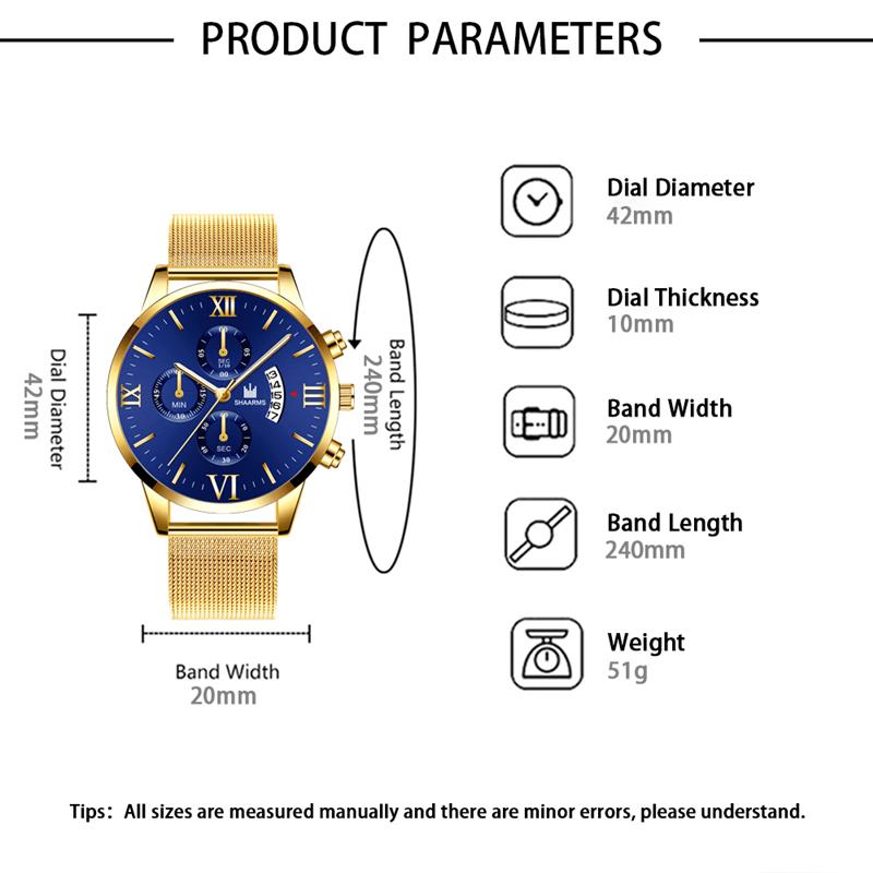 SHAARMS-Reloj de pulsera de acero inoxidable para Hombre, cronógrafo de pulsera, de cuarzo, de negocios, a la