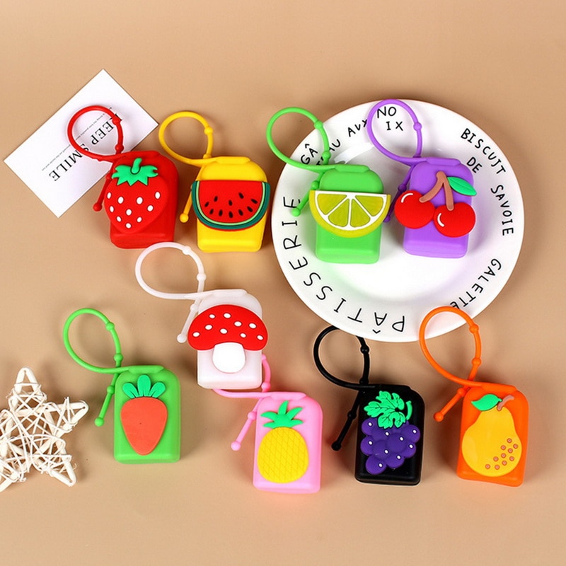 Cute Colorful Fruit Food Silicone Mini Hand Sanitizer Portable Hand Sanitizer Bottle Liquid Soap Liquid Dispenser Container