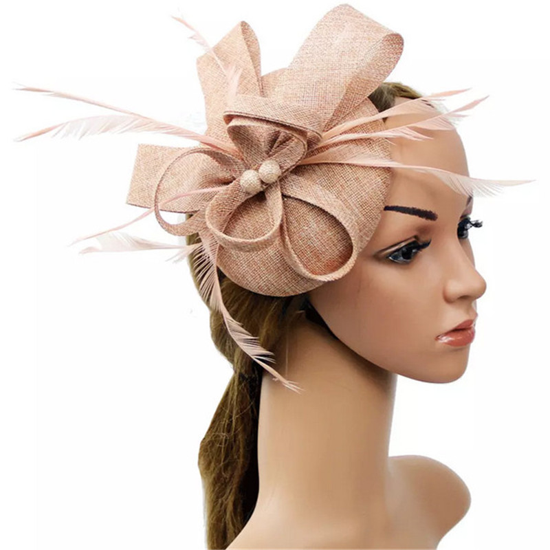fascinante Clip de pelo diadema sombrero redondo velo de plumas boda Clip de pelo malla cóctel boda sombrero: Rosa