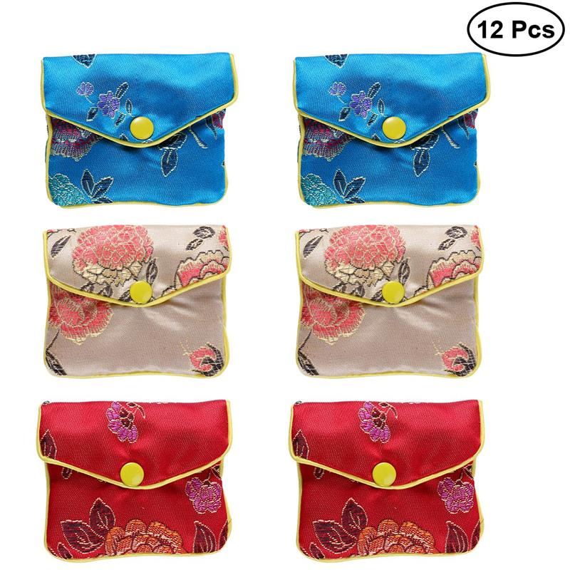12pcs Chinese Traditional Brocade Pouch Coin Purse Embroidery Pouch Jewelry Bag: Default Title