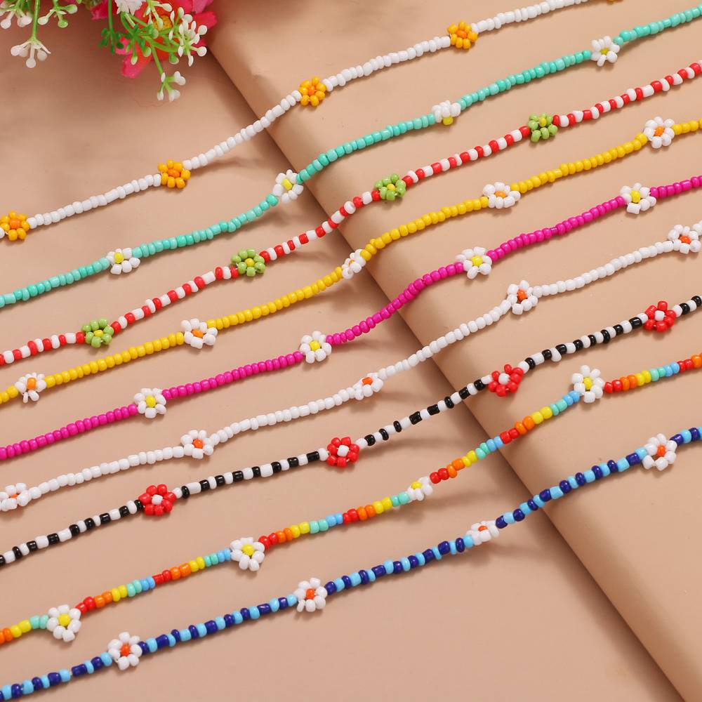 EN Korea Lovely Daisy Flowers Choker Necklace Women y2k Beads Necklace Of Women Girl For Party Beach Trendy Jewelry