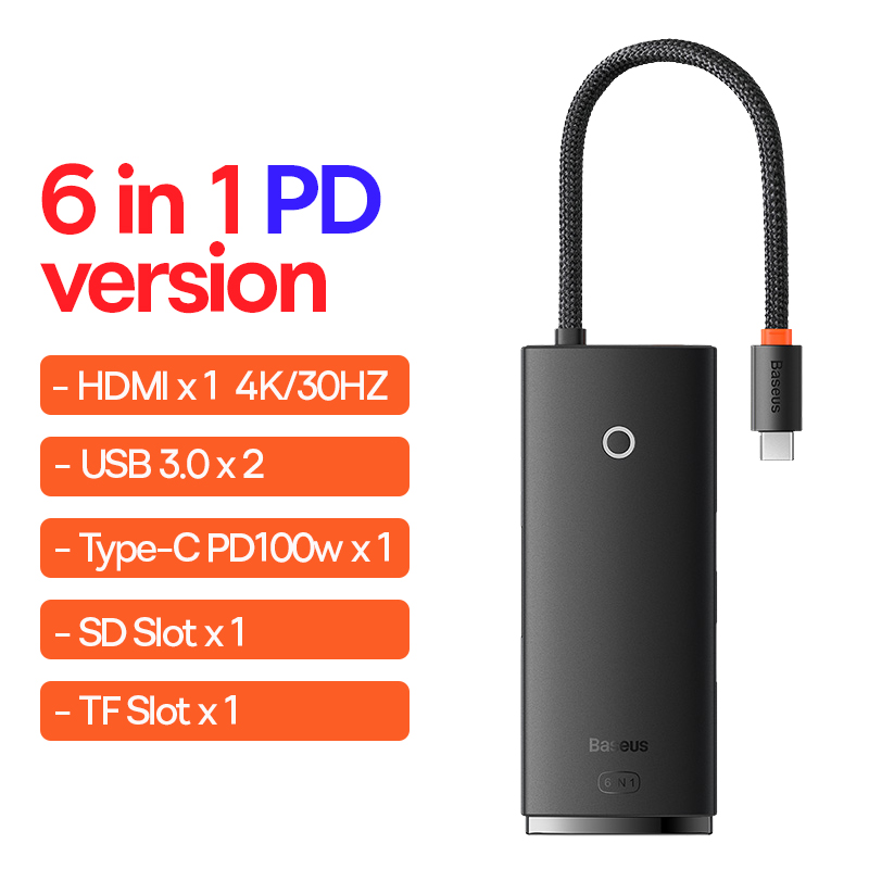 Baseus – HUB USB type-c vers HDMI, adaptateur USB 3.0, station d&#39;accueil 6 en 1 pour MacBook Pro Air