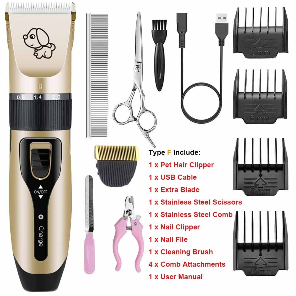 Elektrische Hond Haar Trimmer Usb Opladen Huisdier Tondeuse Oplaadbare Low-Noise Kat Hair Remover Grooming Haar Snijder Machine: Type F