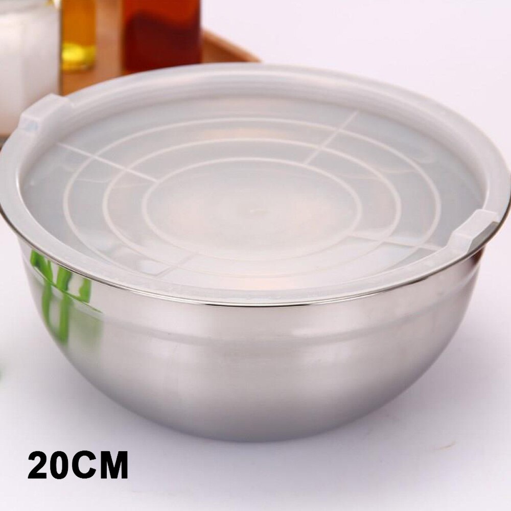 Bol de mezcla de acero inoxidable con tapas para ensaladas, caja para el almuerzo, contenedor de almacenamiento de alimentos, herramienta de cocina, 18/20/22/24CM: 20cm