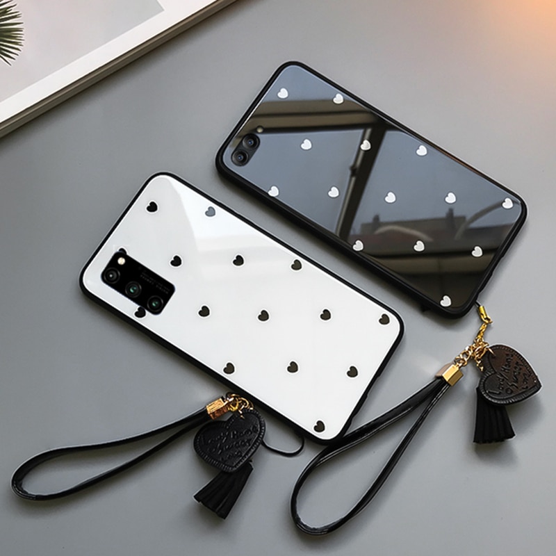 For Samsung Galaxy S20 Ultra Case & Free Strap Small Heart Glass Hard protection phone Cover For Samsung S20 Plus Ultra casing