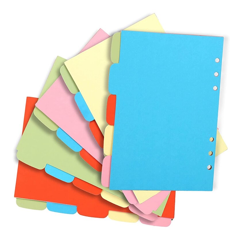 10 Sets A6 Subject Dividers Paper Sheet, Punched File Card Dividers,Tabbed Index Divider for Notebook Insert Planner