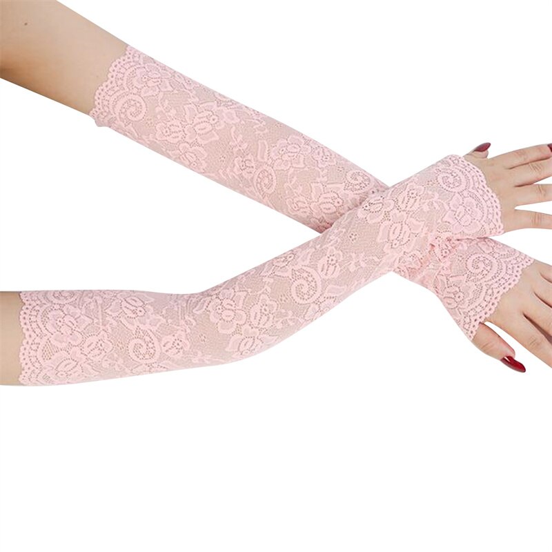 Letnie damskie rękawice przeciwsłoneczne lód koronkowe rękawy naramienne jazda rowery blokowanie UV rękawy naramienne długie rękawy rowerowe oddychające: różowy