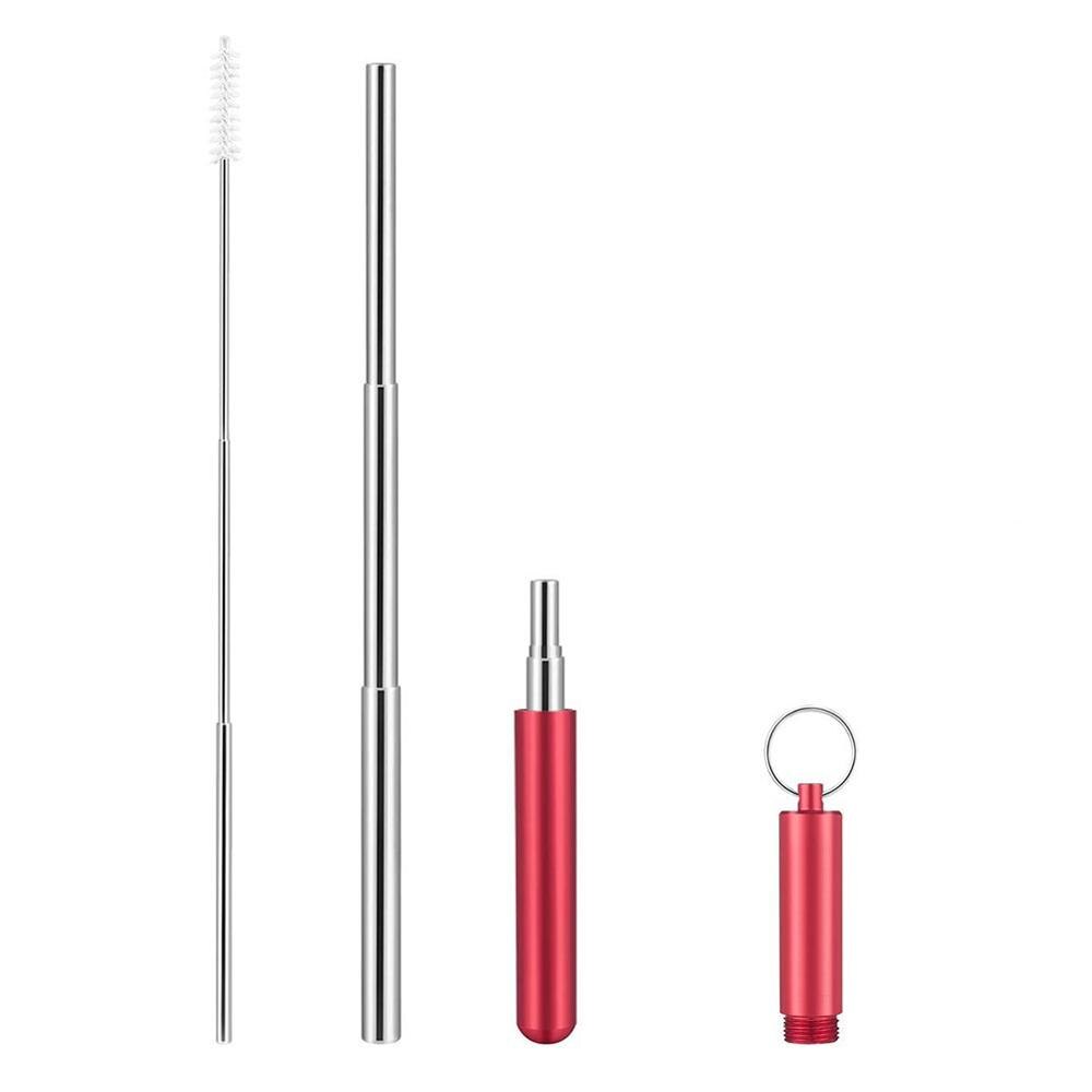 Pajilla de Metal plegable portátil, plegable, reutilizable, Pajita para beber, pajitas de acero inoxidable, accesorios para Bar: Red