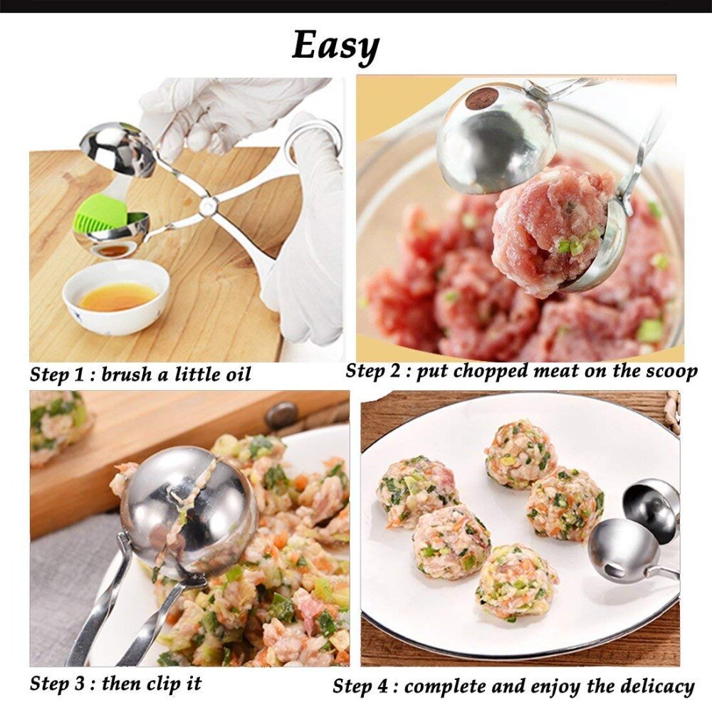 2 stk praktisk kjøttboller produsent rustfritt stål fylt kjøttboller klipp diy fisk kjøtt ris ball maker til matlaging kjøkkenverktøy