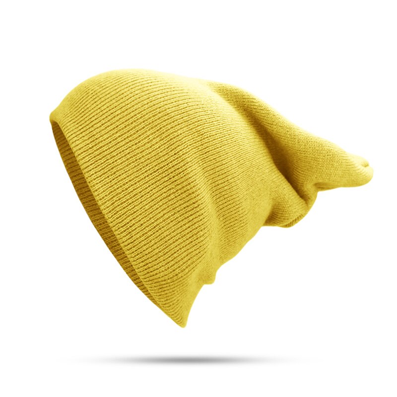 Talvihattu miehille naisten skullies pipot lämmin lippalakki unisex elastisuus neuloa pipo hatut yksivärinen neule tyttö ruusunvihreät hatut: Keltainen