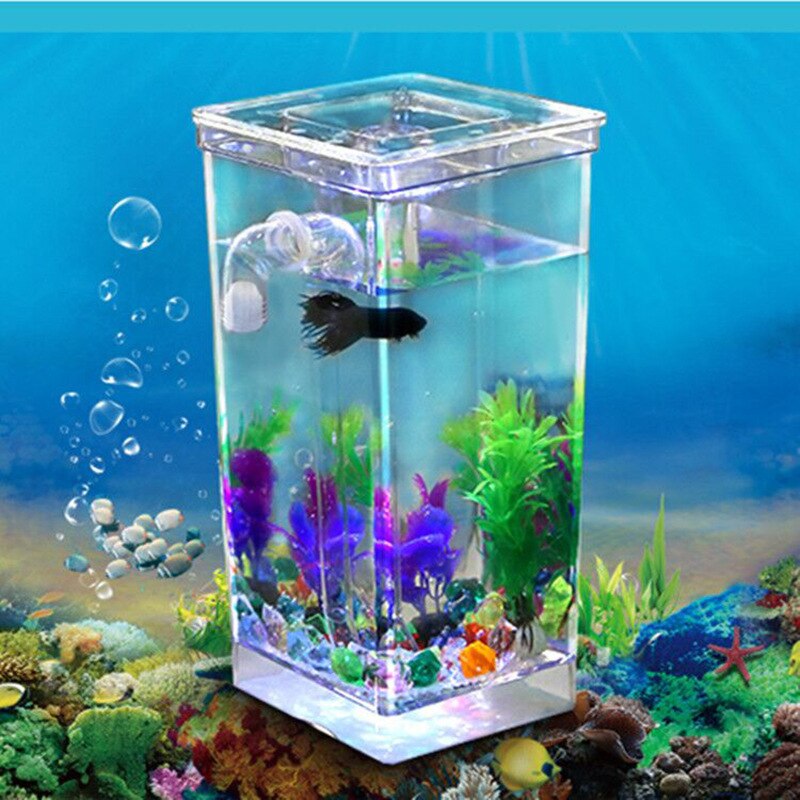 Lazy Mini Fish Tank Aquarium Small Goldfish Bowl Square Ecological Fishbowl Rransparen Turtle Tank Aquarium Supplies
