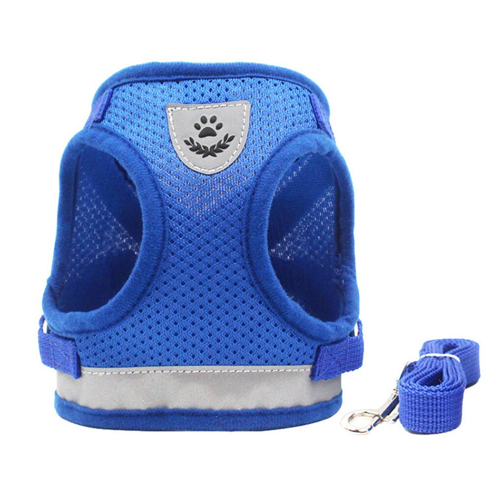 Harnais de chien en maille de Nylon pour petits chiens moyens gilet de chiot Chihuahua harnais de chat de marche réfléchissant laisse de plomb: Blue / XL