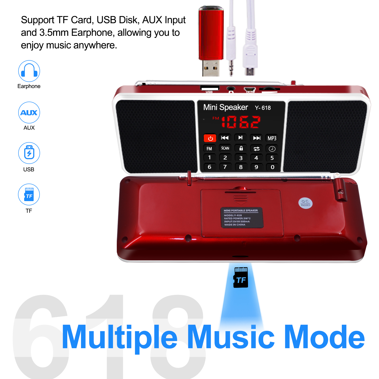 Lefon Radio cyfrowe FM Podwójny głośnik Stereo Surround Odtwarzacz audio MP3 Obsługa karty TF Funkcja wyłączania czasu dla domu i na zewnątrz